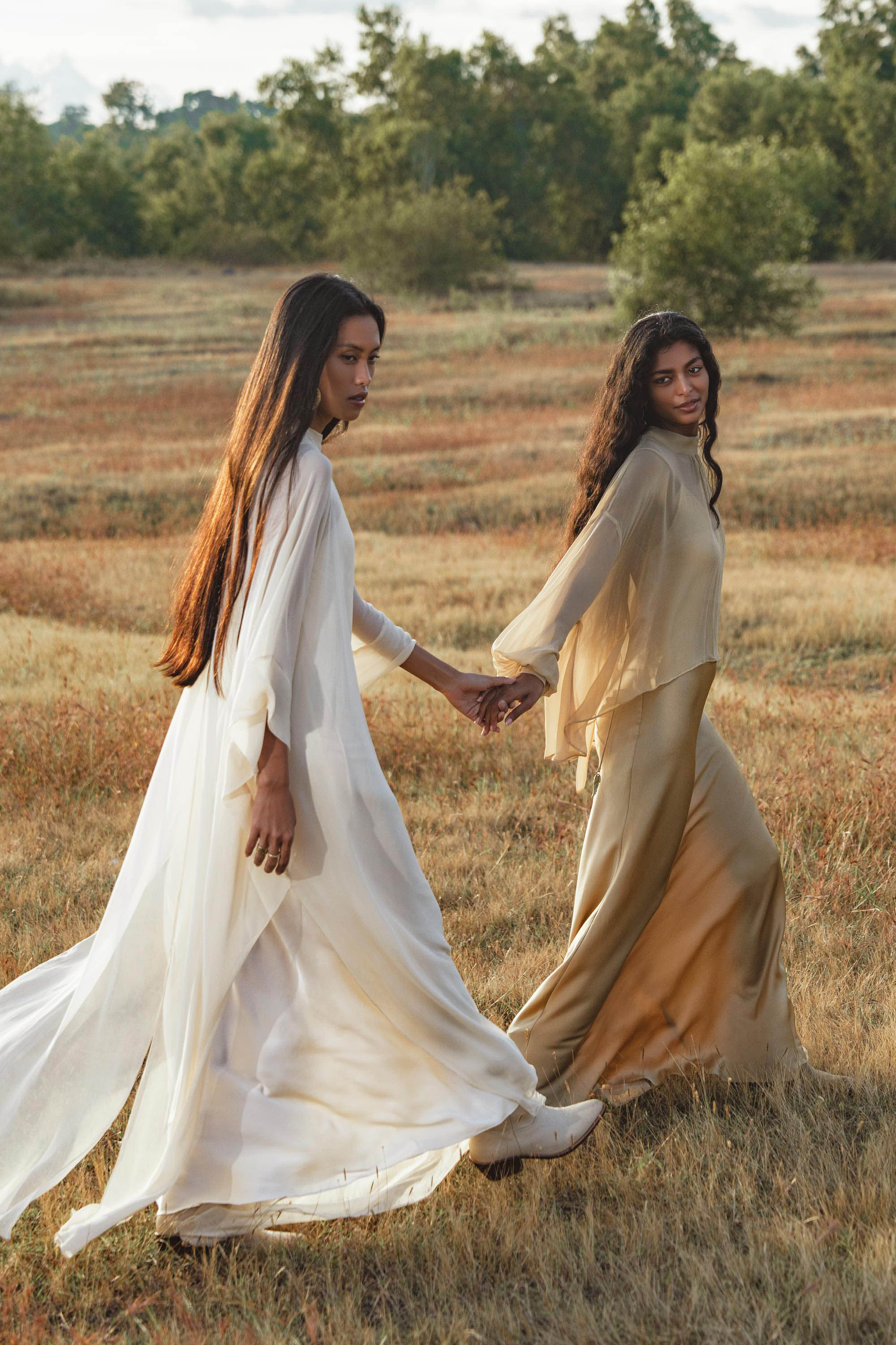 Mahadevi Dress Cream – Pure Silk Chiffon Goddess Gown – AYA SW IDR