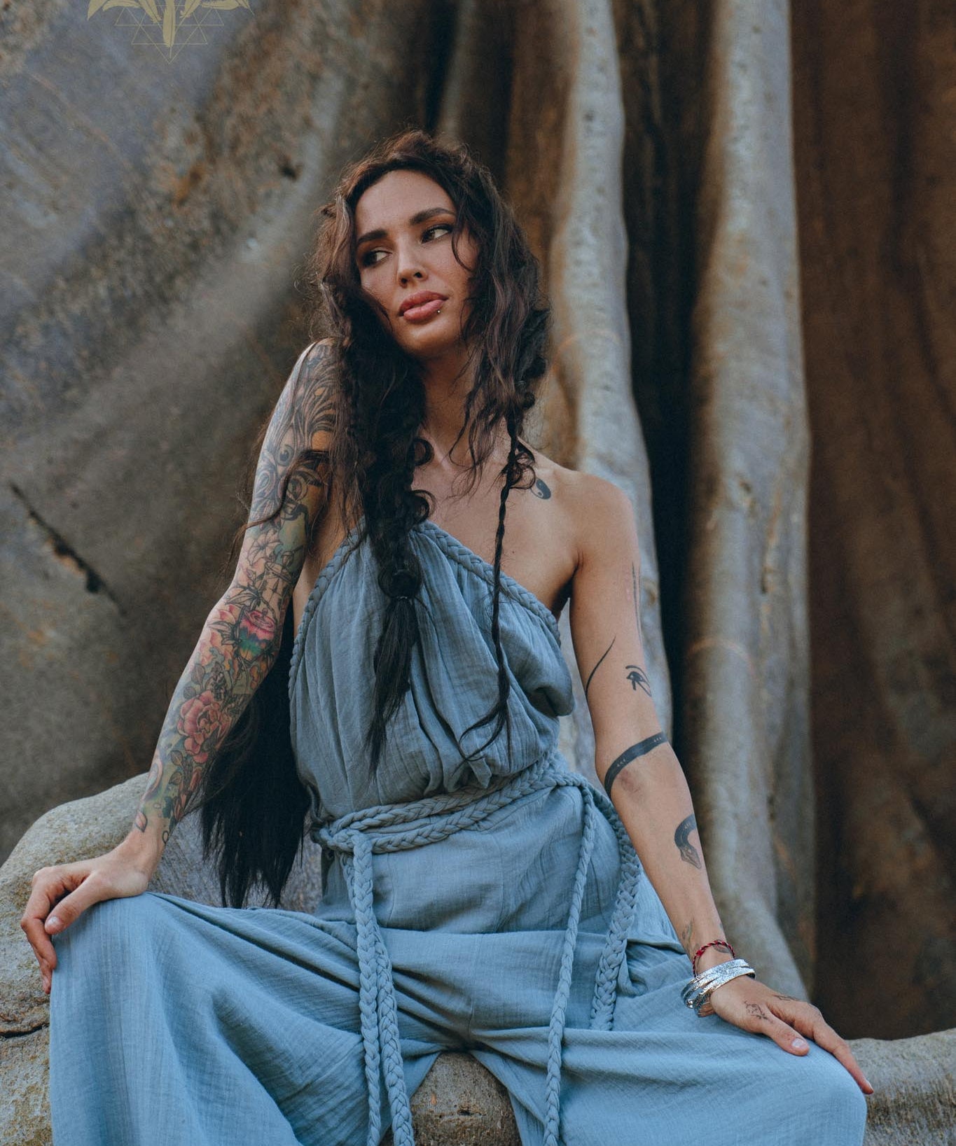 Sky Blue Braided Belted Jumpsuit, Overalls Women, Apron Dress - AYA Sacred Wear