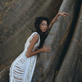 Boho Beach Wedding Dress, Bohemian Wedding Dress Hand Loomed with Tassels - AYA Sacred Wear