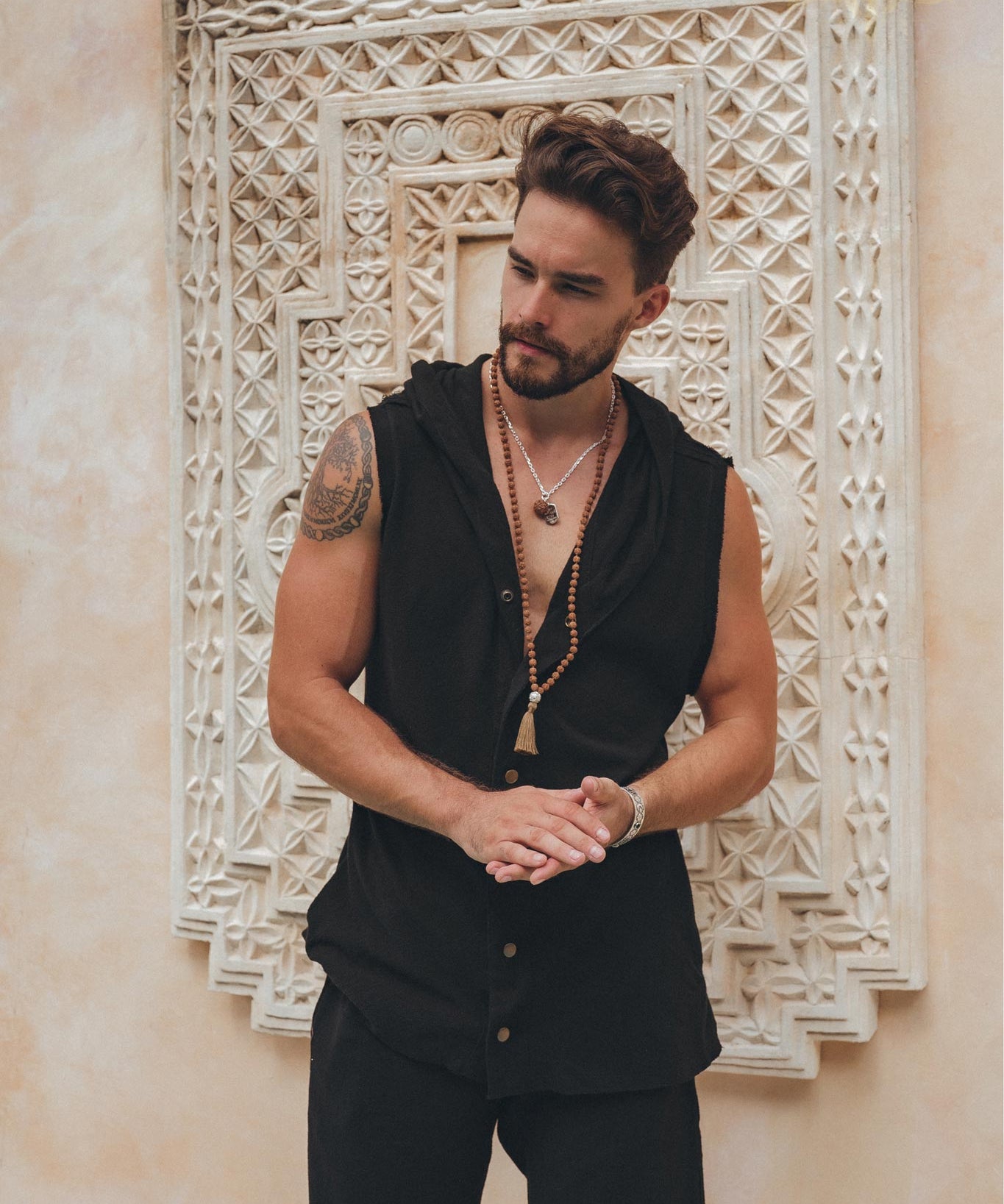 Black Hooded Vest Waistcoat for Men - AYA Sacred Wear