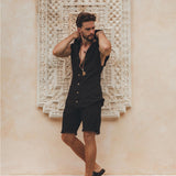 Black Hooded Vest Waistcoat for Men - AYA Sacred Wear