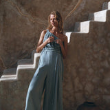 Sky Blue Braided Belted Jumpsuit, Overalls Women, Apron Dress - AYA Sacred Wear