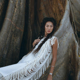 Boho Beach Wedding Dress • Bohemian Wedding Dress Hand Loomed with Tassels - AYA Sacred Wear
