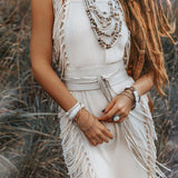 Boho Beach Wedding Dress, Bohemian Wedding Dress Hand Loomed with Tassels - AYA Sacred Wear