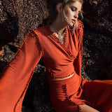 This skirt is handmade with a beautiful red cotton fabric. It has a long, flowing silhouette that makes it perfect for any Boho-inspired outfit by AYA Sacred Wear