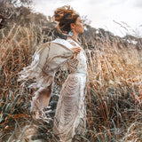 Boho Beach Wedding Dress, Bohemian Wedding Dress Hand Loomed with Tassels - AYA Sacred Wear