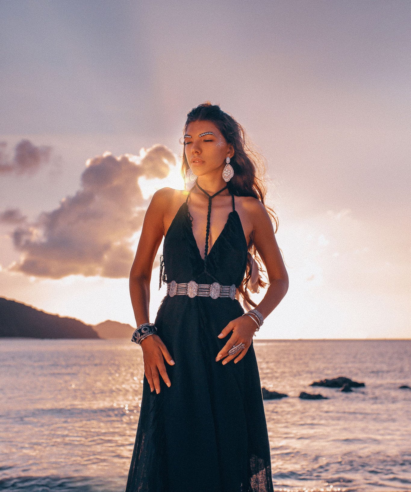 Black Cotton Boho Maxi Dress with Hand Loomed Tassels - AYA Sacred Wear