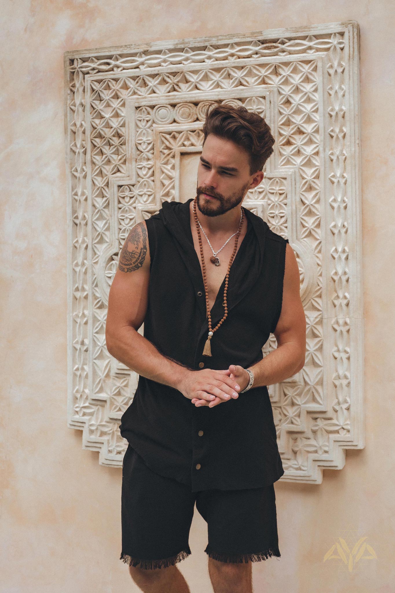 Black Handwoven Cotton Shorts for Men by AYA Sacred Wear