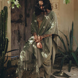 Sage Green Raw Cotton Minimalist Poncho for Men by AYA Sacred Wear