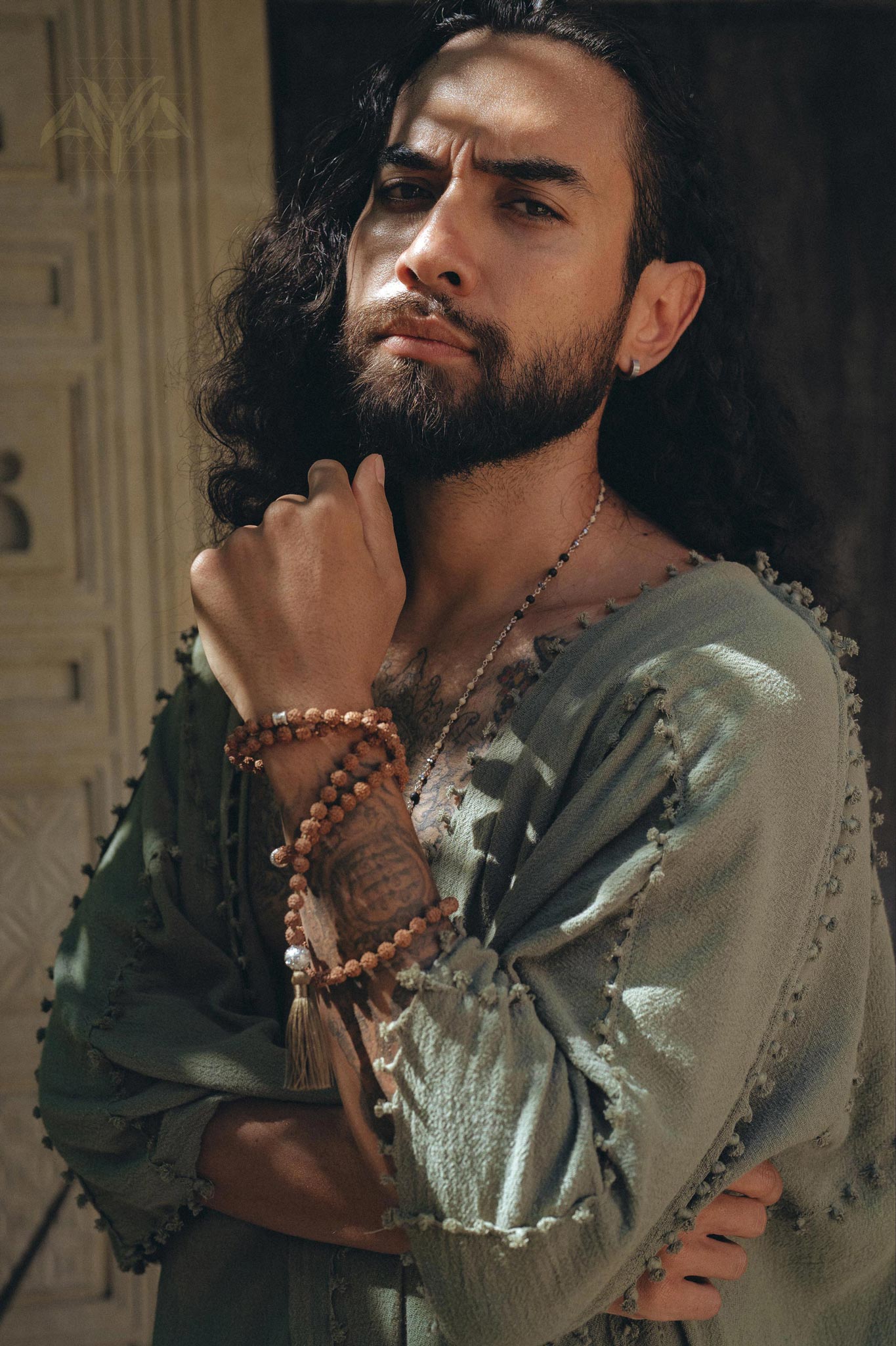 Sage Green Raw Cotton Minimalist Poncho for Men by AYA Sacred Wear