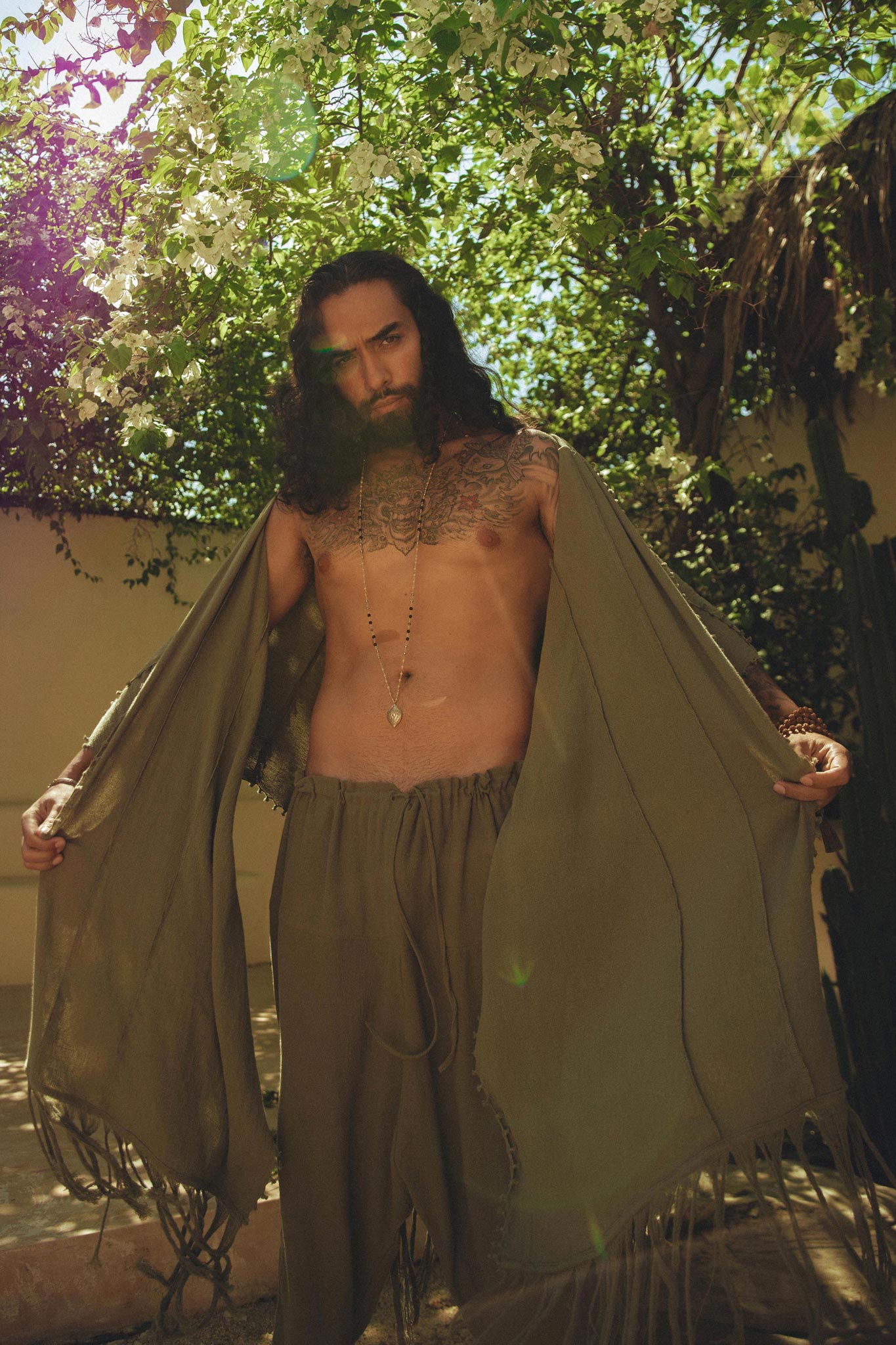 Sage Green Raw Cotton Minimalist Poncho for Men by AYA Sacred Wear