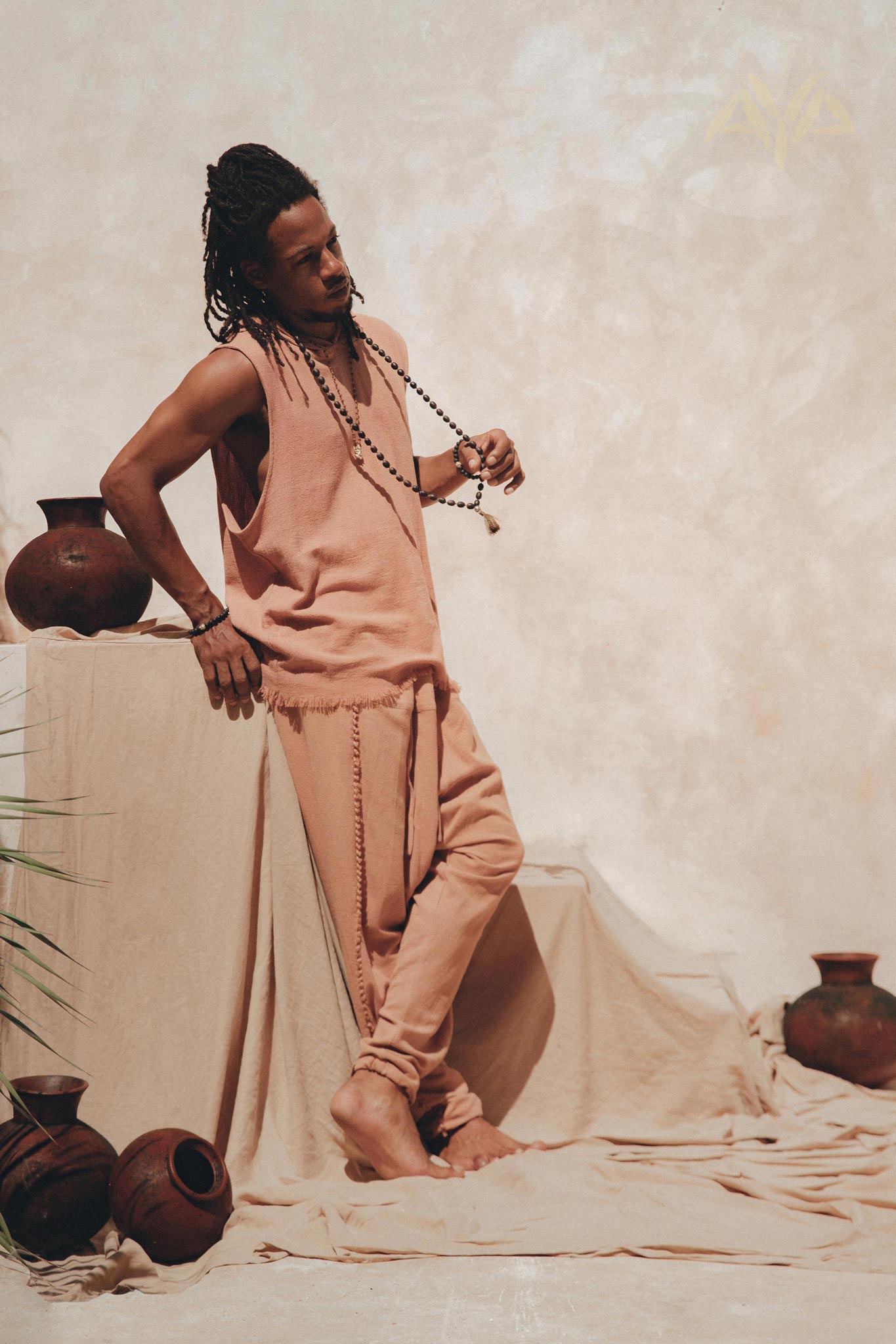Pale Orange Handwoven Cotton Pants for Men by AYA Sacred Wear
