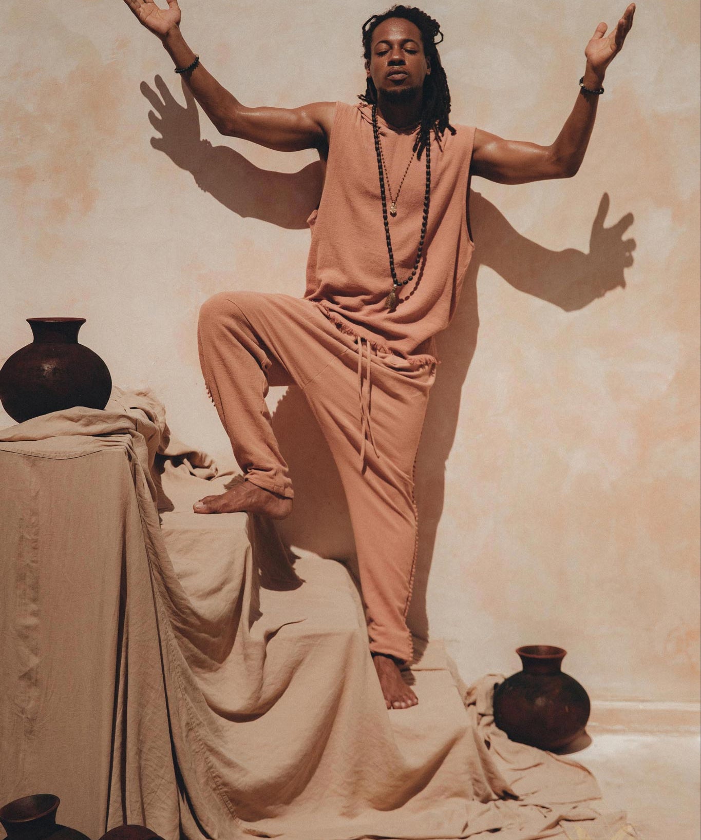 Pale Orange Handwoven Cotton Pants for Men by AYA Sacred Wear