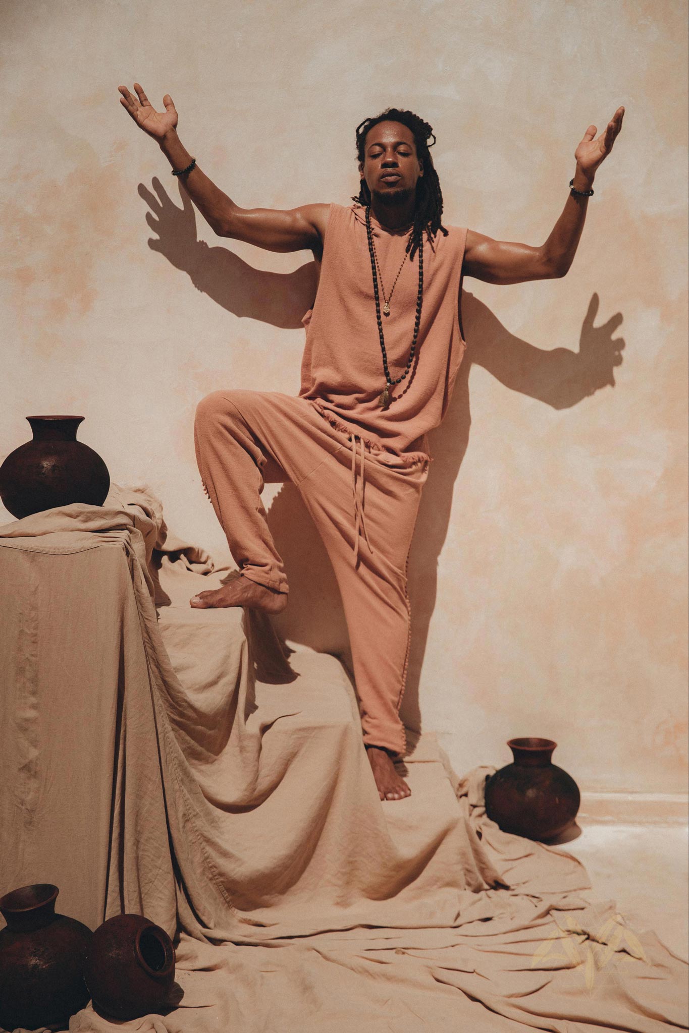 Pale Orange Handwoven Cotton Pants for Men by AYA Sacred Wear