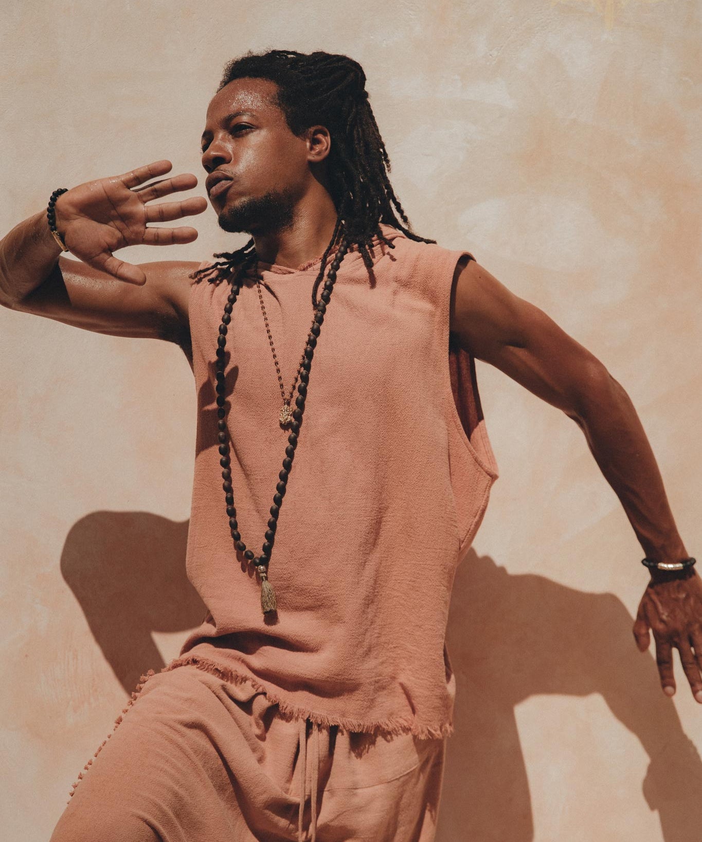 Sandalwood Colour Handwoven Cotton Sleeveless Hoody for Men - AYA Sacred Wear