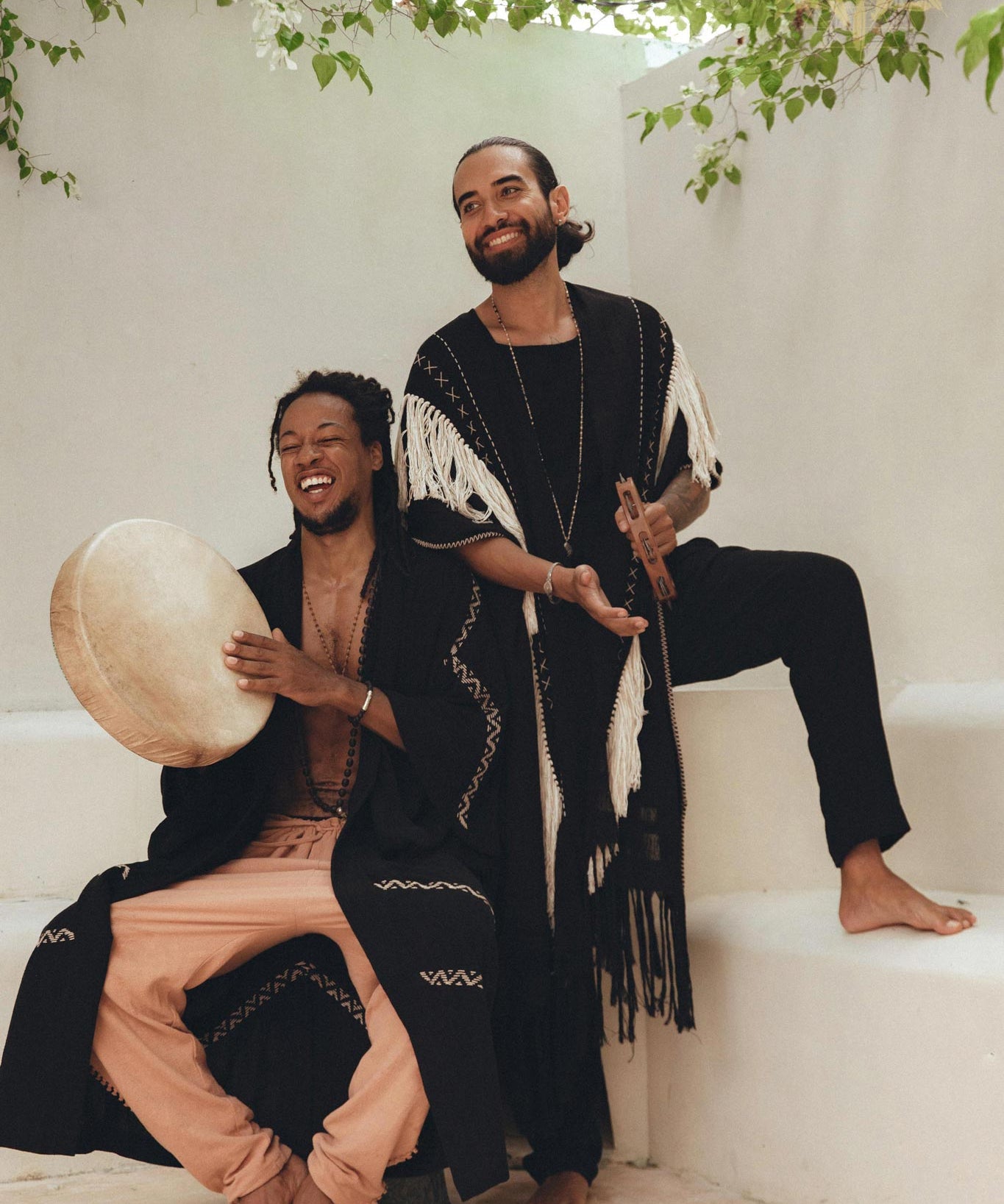 Black Hand Embroidered Tribal Kimono Overcoat for Men AYA Sacred Wear