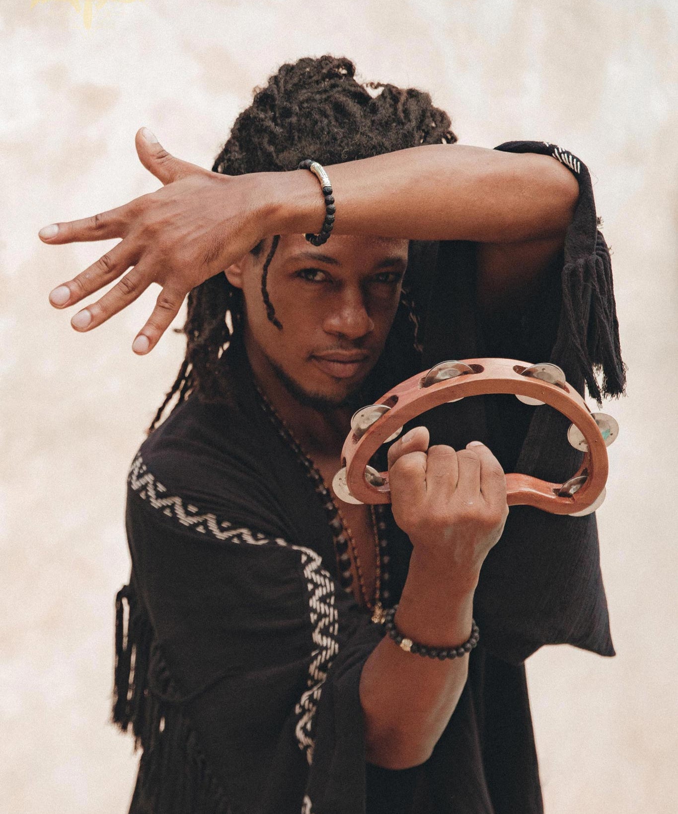 Black Hand Embroidered Tribal Kimono Overcoat for Men AYA Sacred Wear