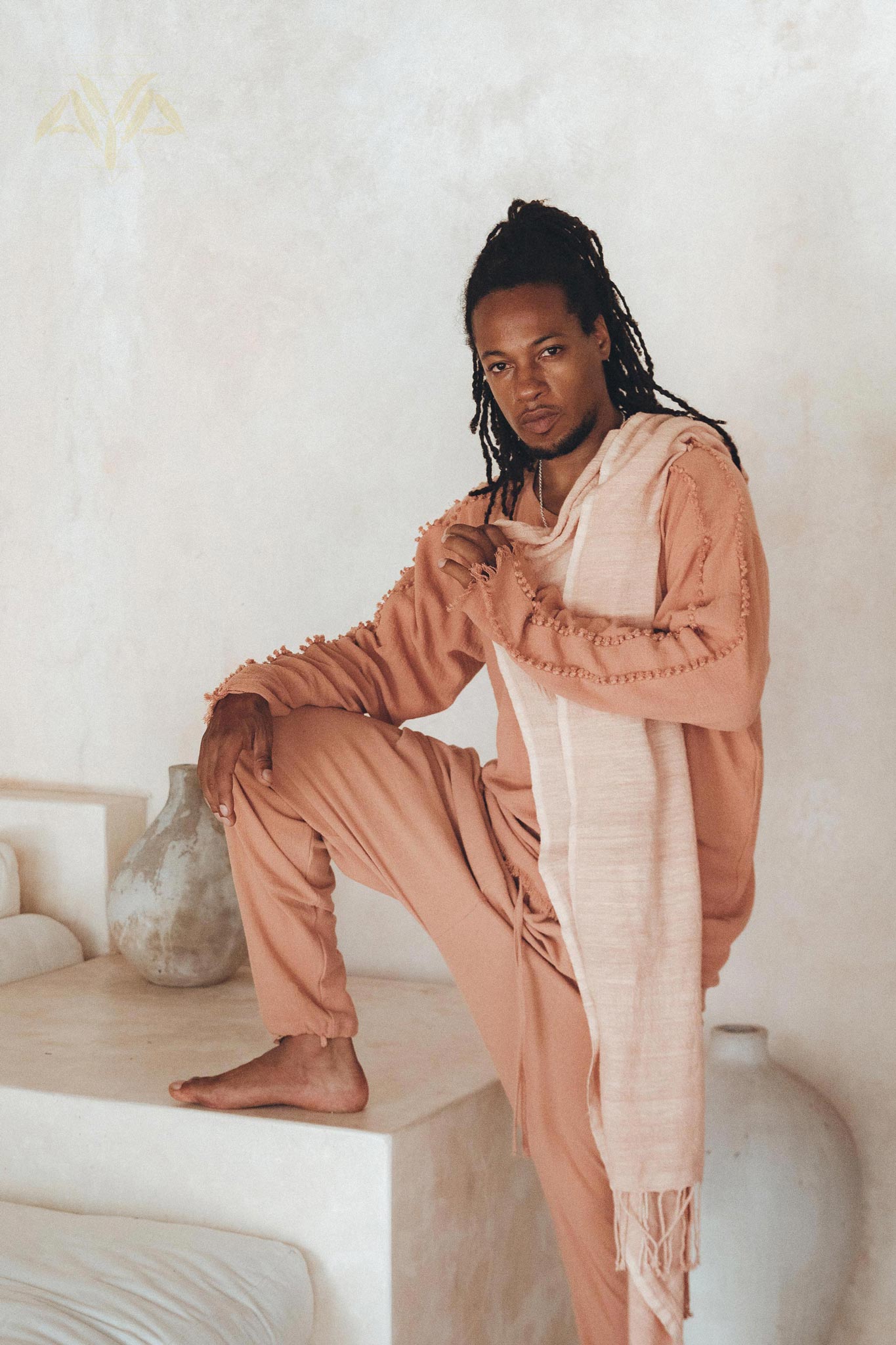 Ombre Botanically Dyed Dusty Pink Cotton Scarf for Men by AYA Sacred Wear