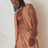 Sandal Wood Colour Hand Embroidered Vest for Men by AYA Sacred Wear