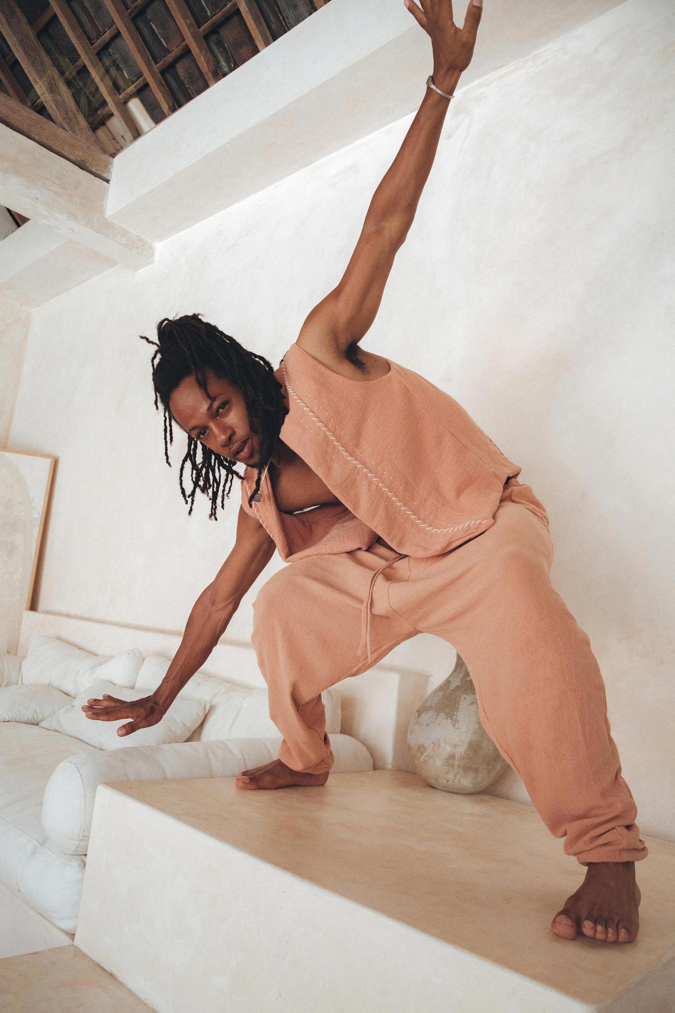 Sandal Wood Colour Hand Embroidered Vest for Men by AYA Sacred Wear