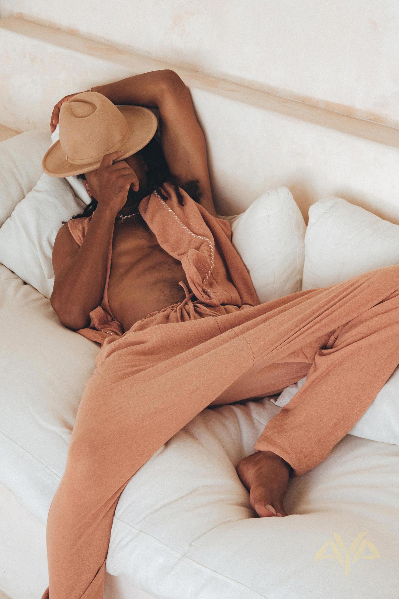 Sandal Wood Colour Hand Embroidered Vest for Men by AYA Sacred Wear