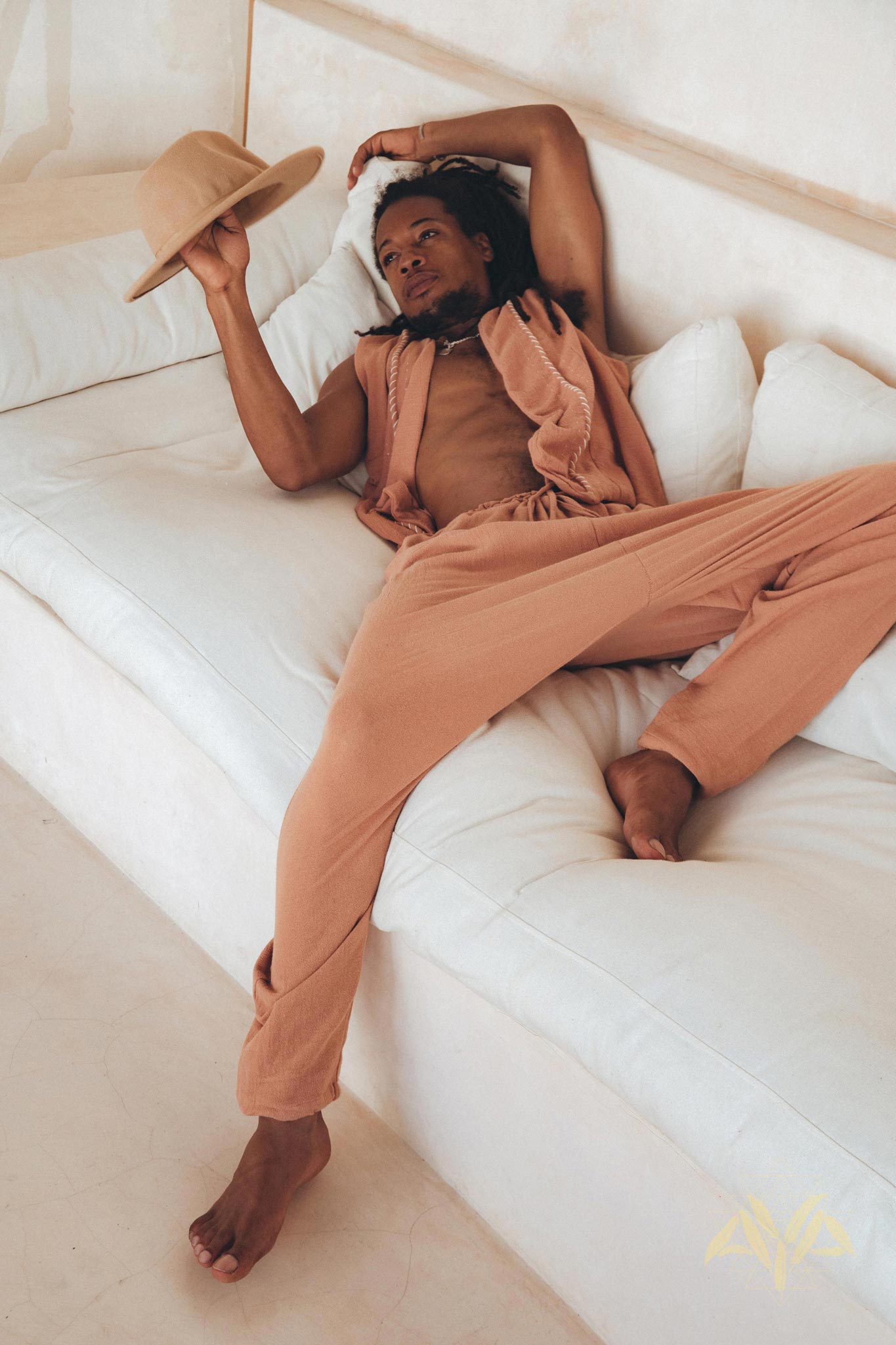 Sandal Wood Colour Hand Embroidered Vest for Men by AYA Sacred Wear