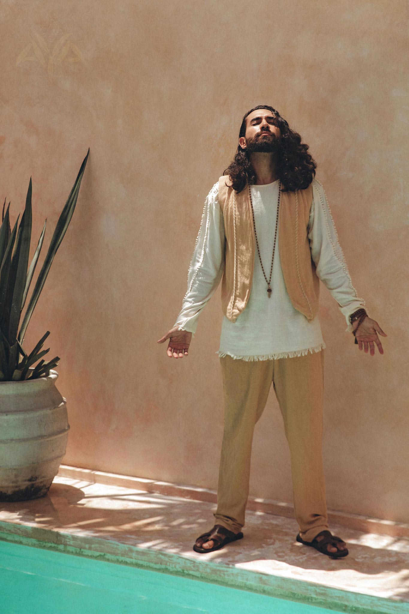 Beige Sand Colour Long Cotton Pants for Men by AYA Sacred Wear