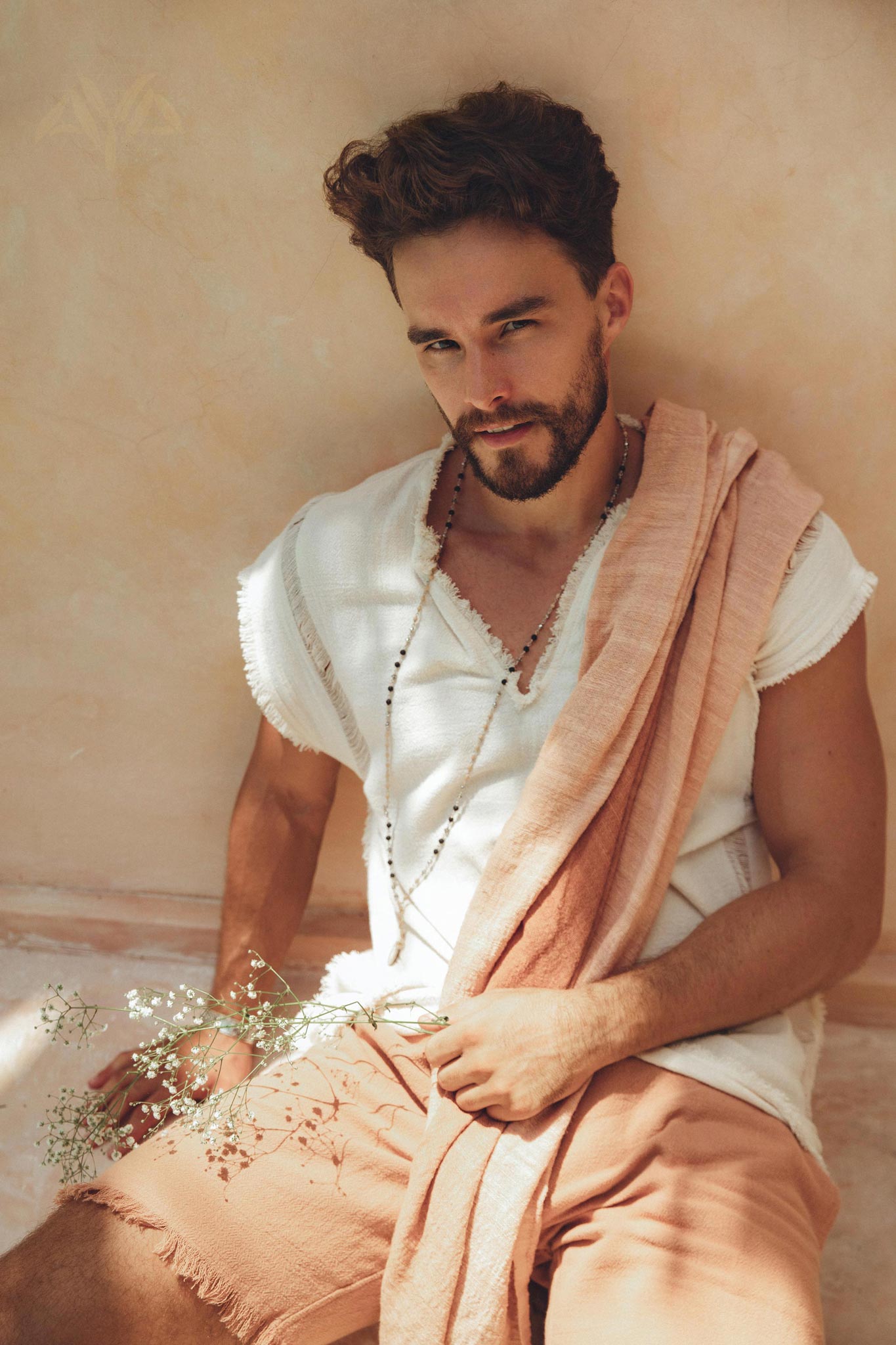 Ombre Botanically Dyed Dusty Pink Cotton Scarf for Men by AYA Sacred Wear