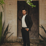 Black Linen Blazer Jacket for Men by AYA Sacred Wear