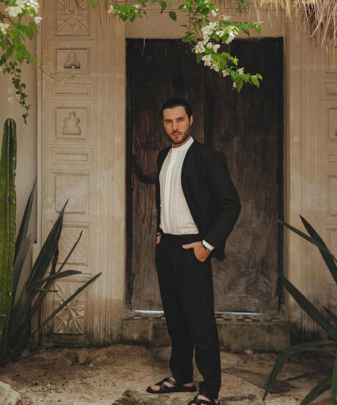 Black Classic Linen Pants for Men by AYA Sacred Wear 