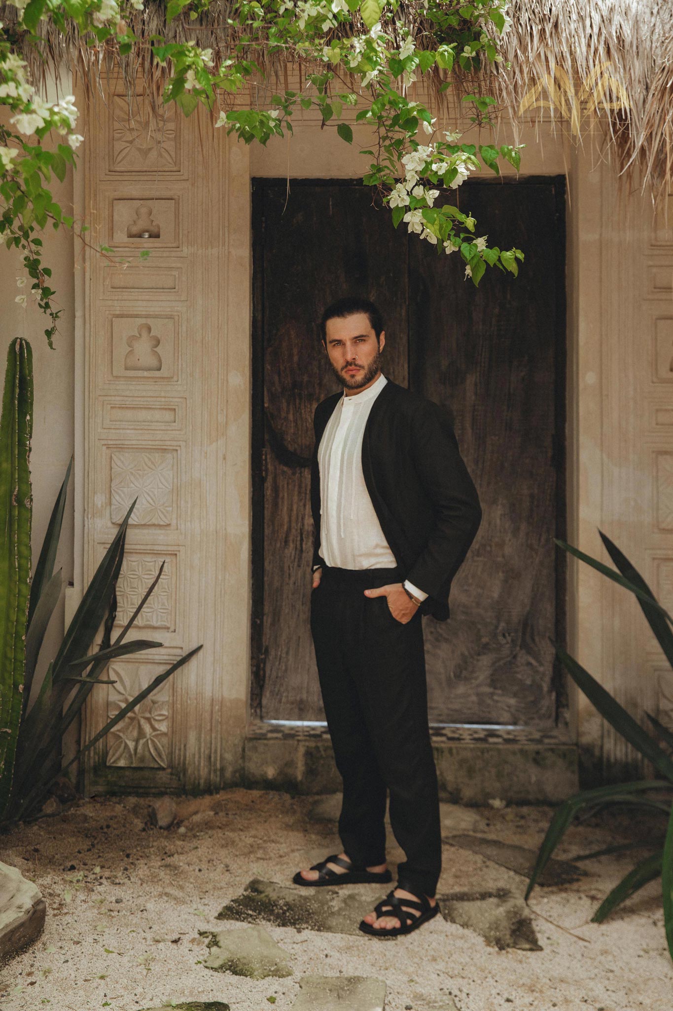 Black Classic Linen Pants for Men by AYA Sacred Wear 