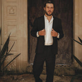 Black Linen Blazer Jacket for Men by AYA Sacred Wear