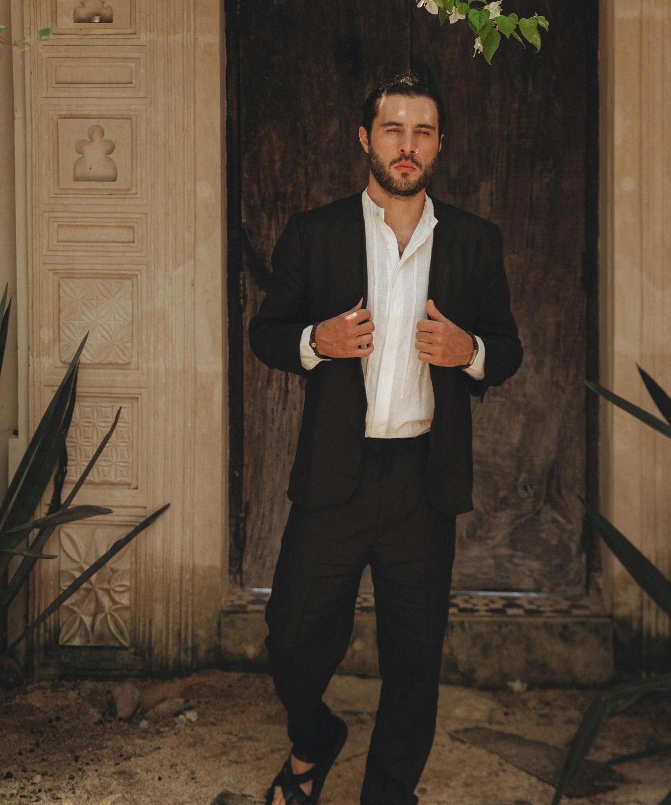 Black Classic Linen Pants for Men by AYA Sacred Wear 