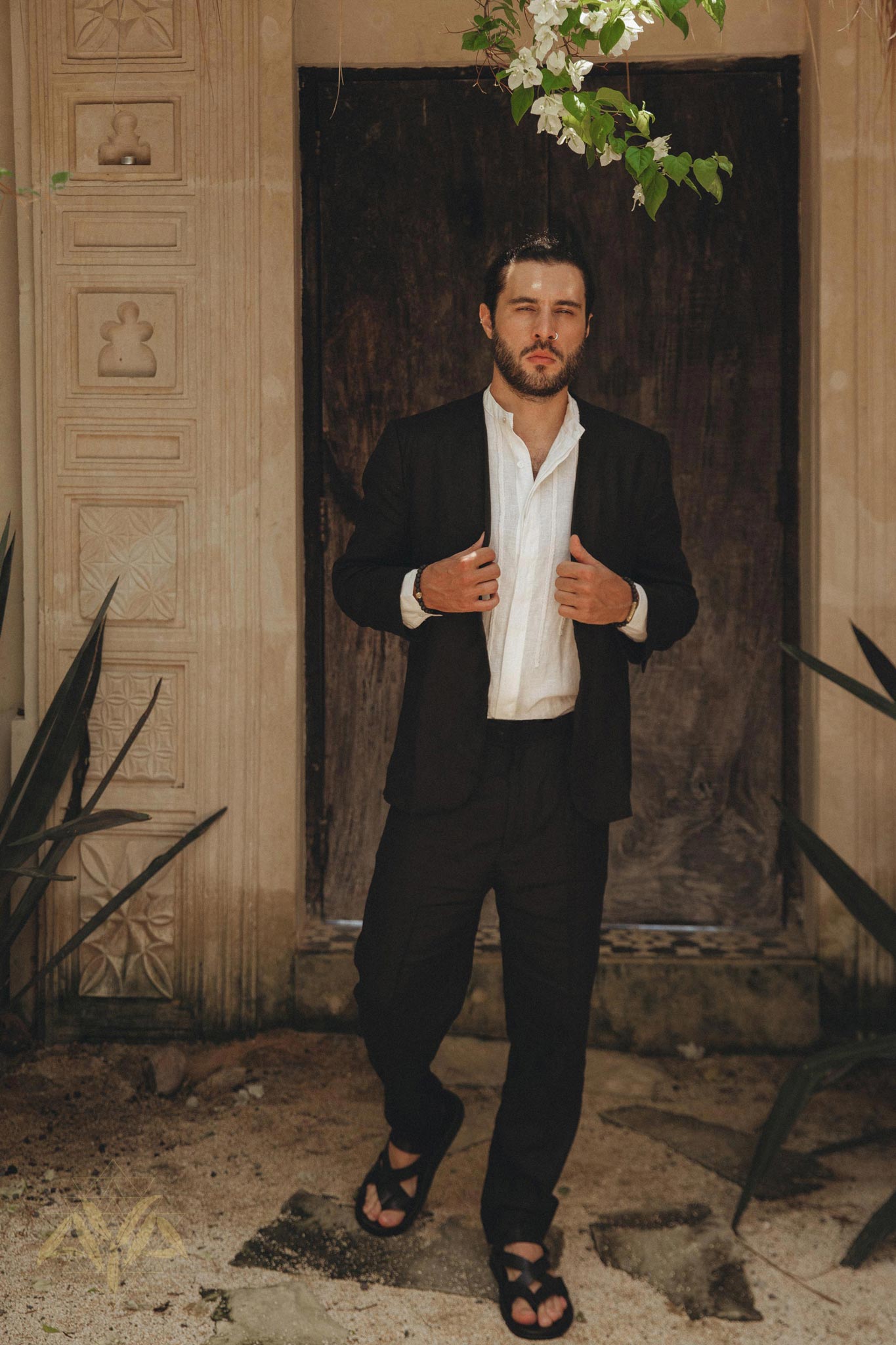 Black Classic Linen Pants for Men by AYA Sacred Wear 