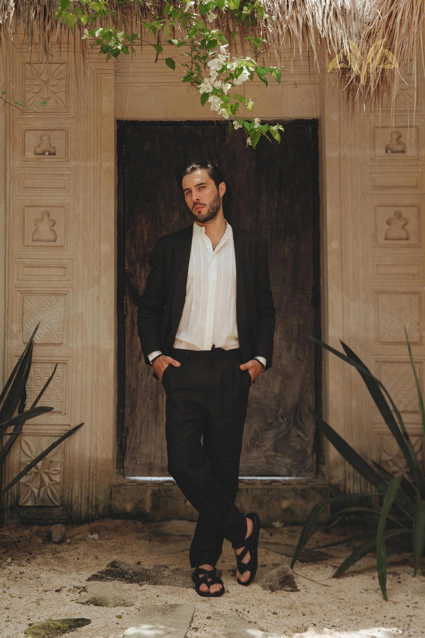 Black Classic Linen Pants for Men by AYA Sacred Wear 