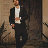Black Linen Blazer Jacket for Men by AYA Sacred Wear