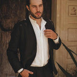 Black Linen Blazer Jacket for Men by AYA Sacred Wear