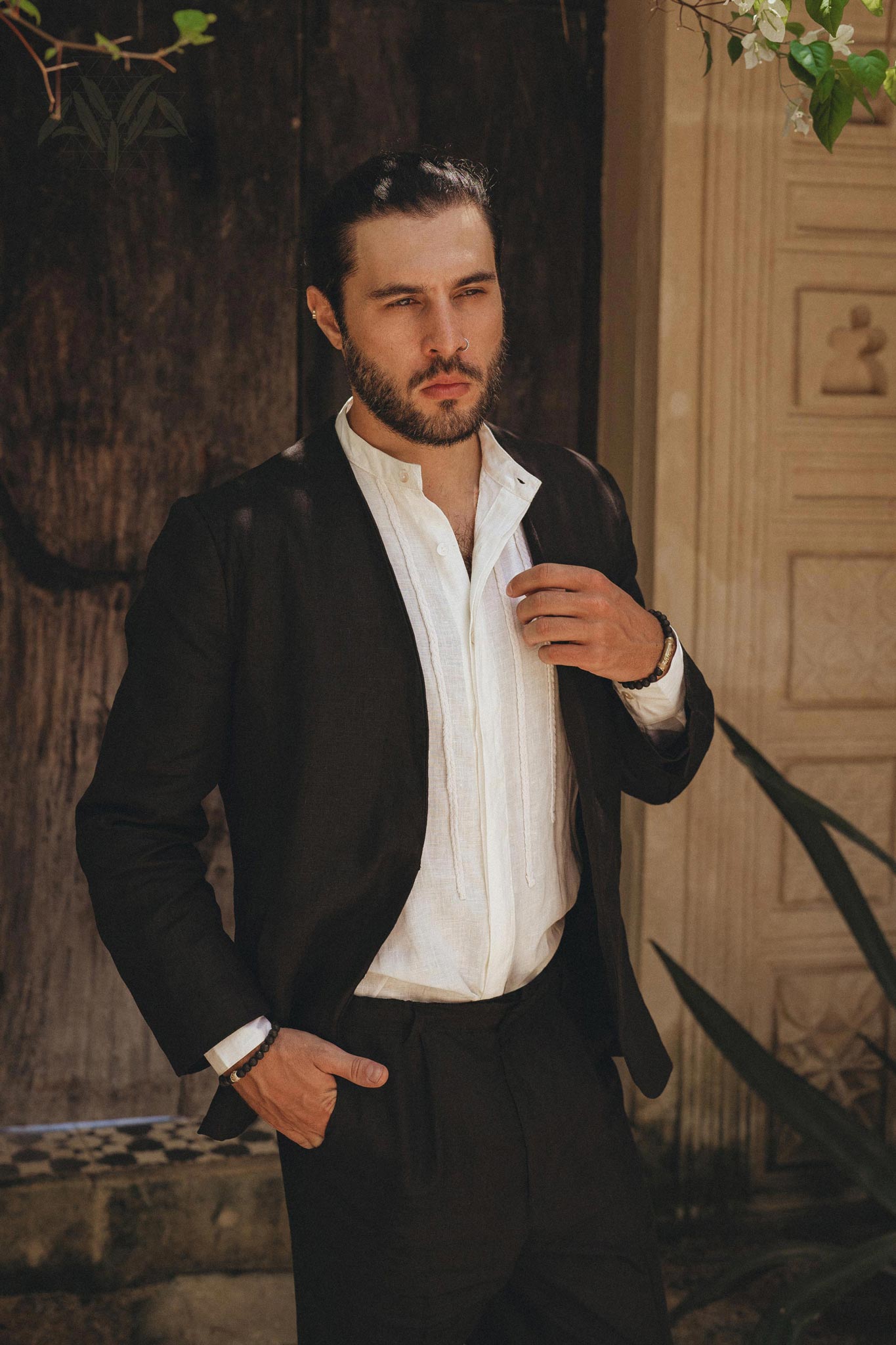 Black Linen Blazer Jacket for Men by AYA Sacred Wear