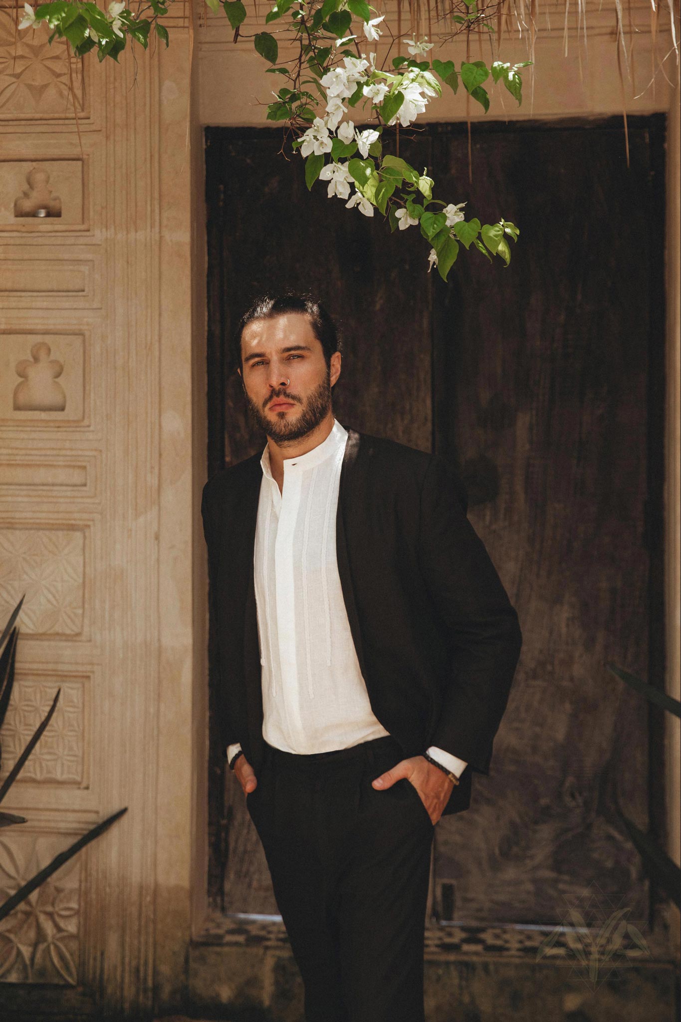 Black Linen Blazer Jacket for Men by AYA Sacred Wear