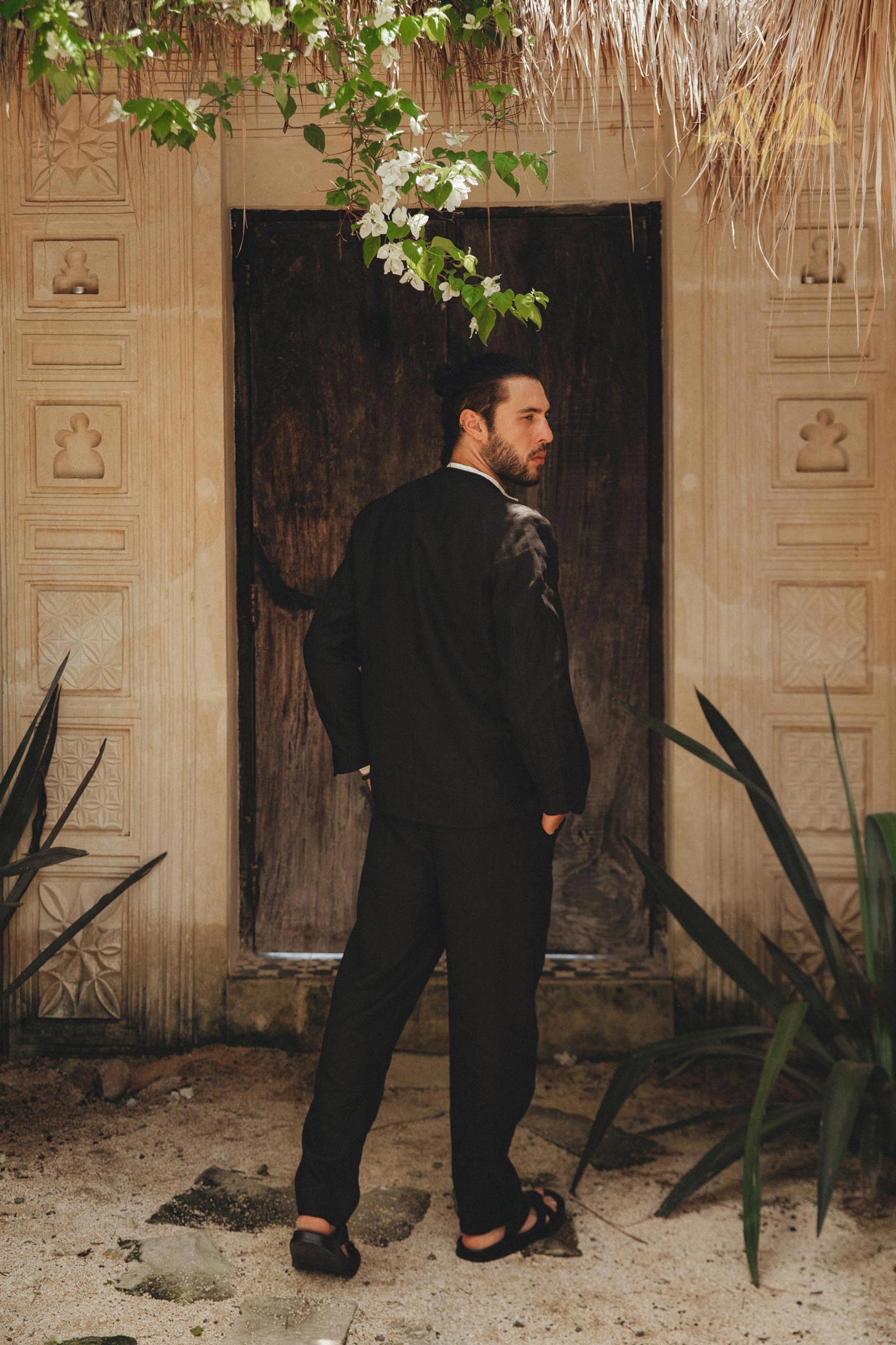 Black Linen Blazer Jacket for Men by AYA Sacred Wear