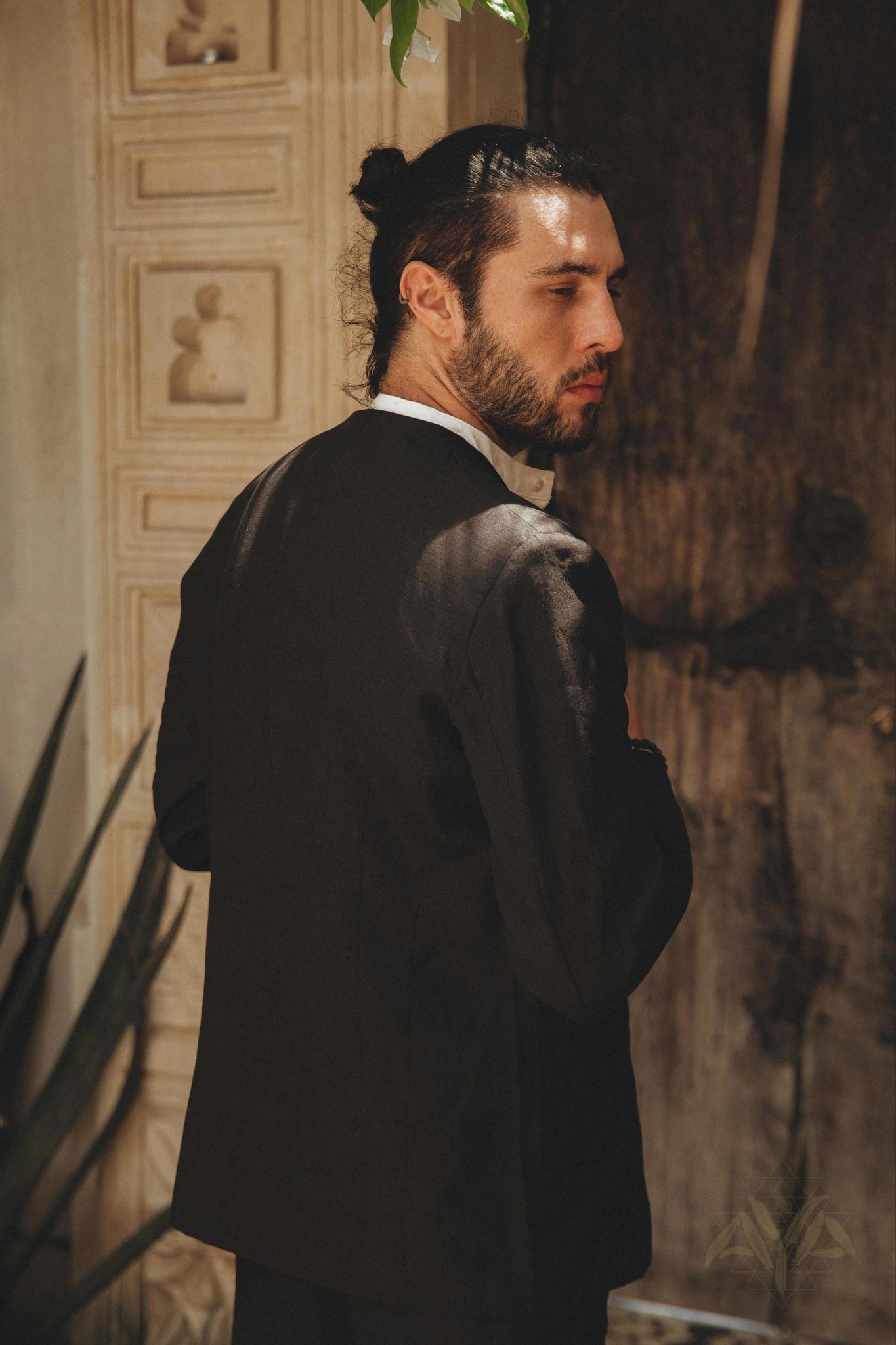 Black Linen Blazer Jacket for Men by AYA Sacred Wear