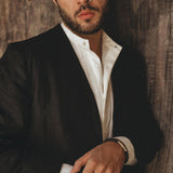 Black Linen Blazer Jacket for Men by AYA Sacred Wear