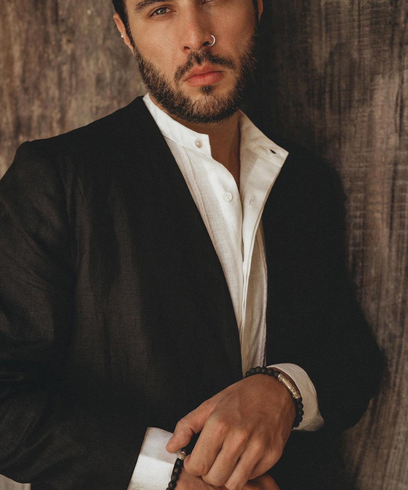 Black Linen Blazer Jacket for Men by AYA Sacred Wear