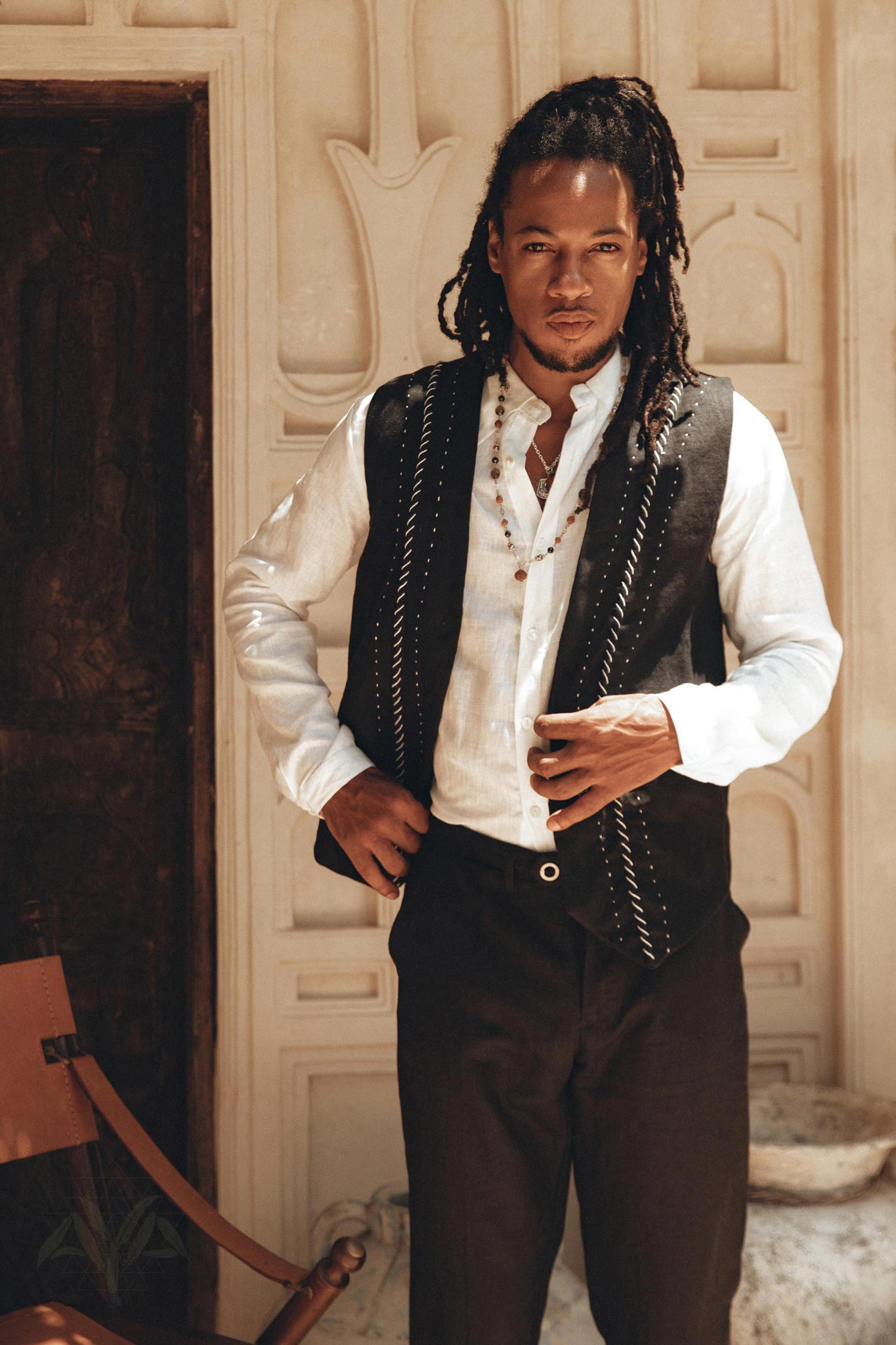 Black Classic Linen Trousers for Men by AYA Sacred Wear