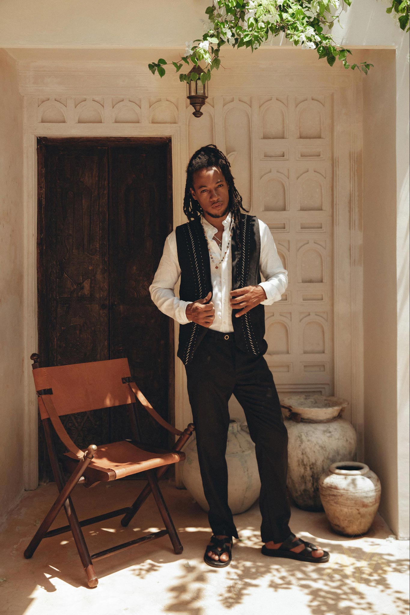 Black Classic Linen Trousers for Men by AYA Sacred Wear