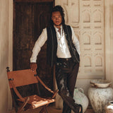 Black Classic Linen Trousers for Men by AYA Sacred Wear