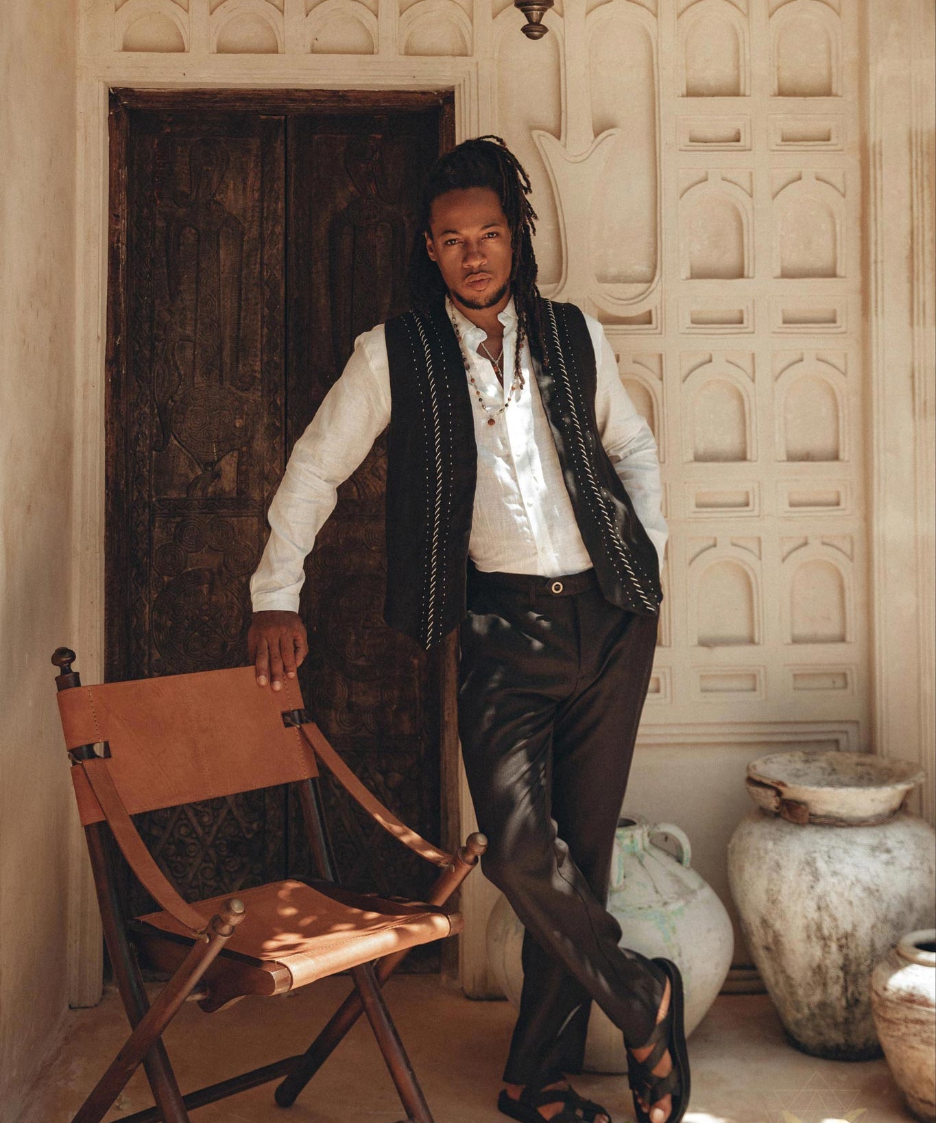 Black Classic Linen Trousers for Men by AYA Sacred Wear