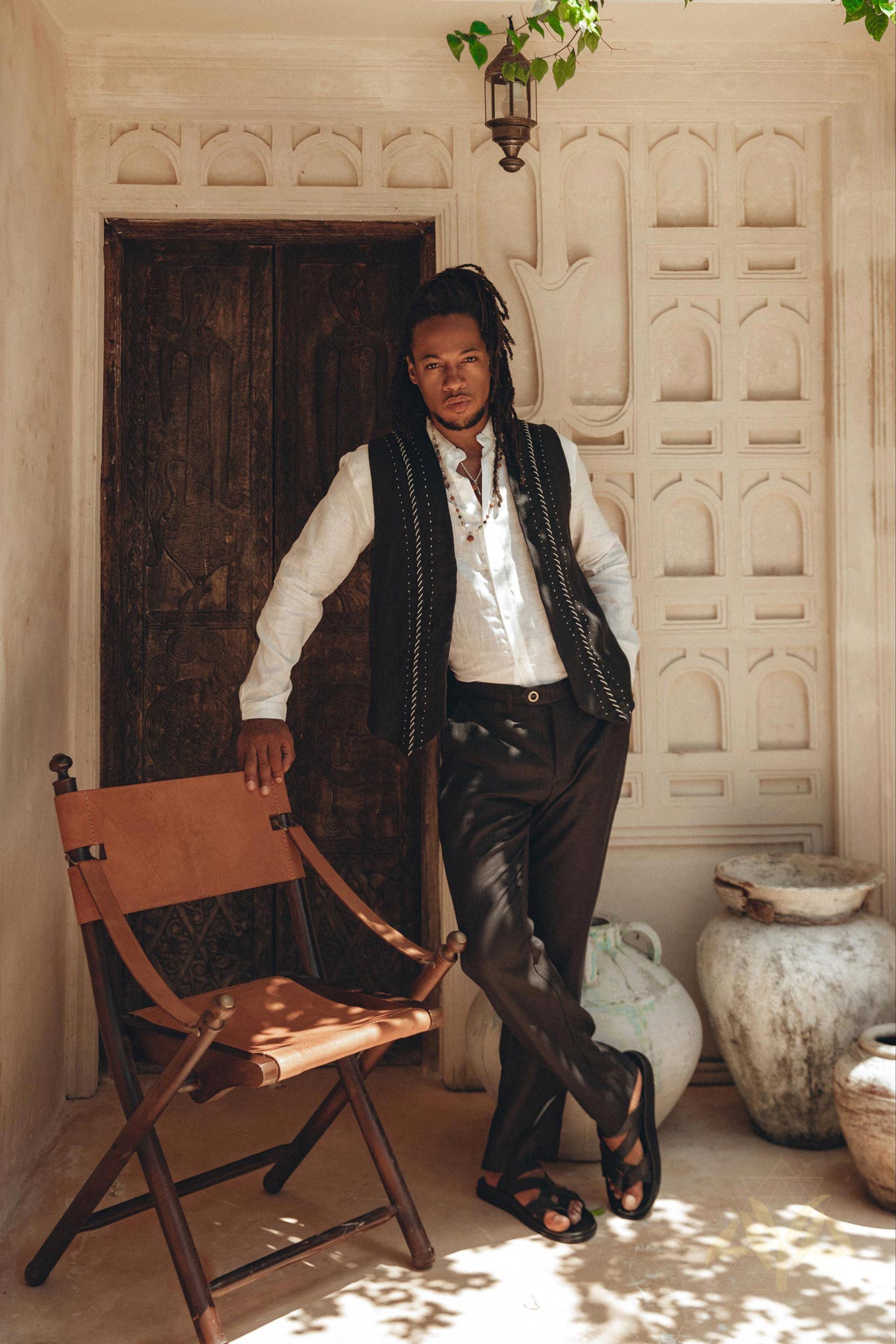 Black Classic Linen Trousers for Men by AYA Sacred Wear