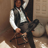 Black Classic Linen Trousers for Men by AYA Sacred Wear