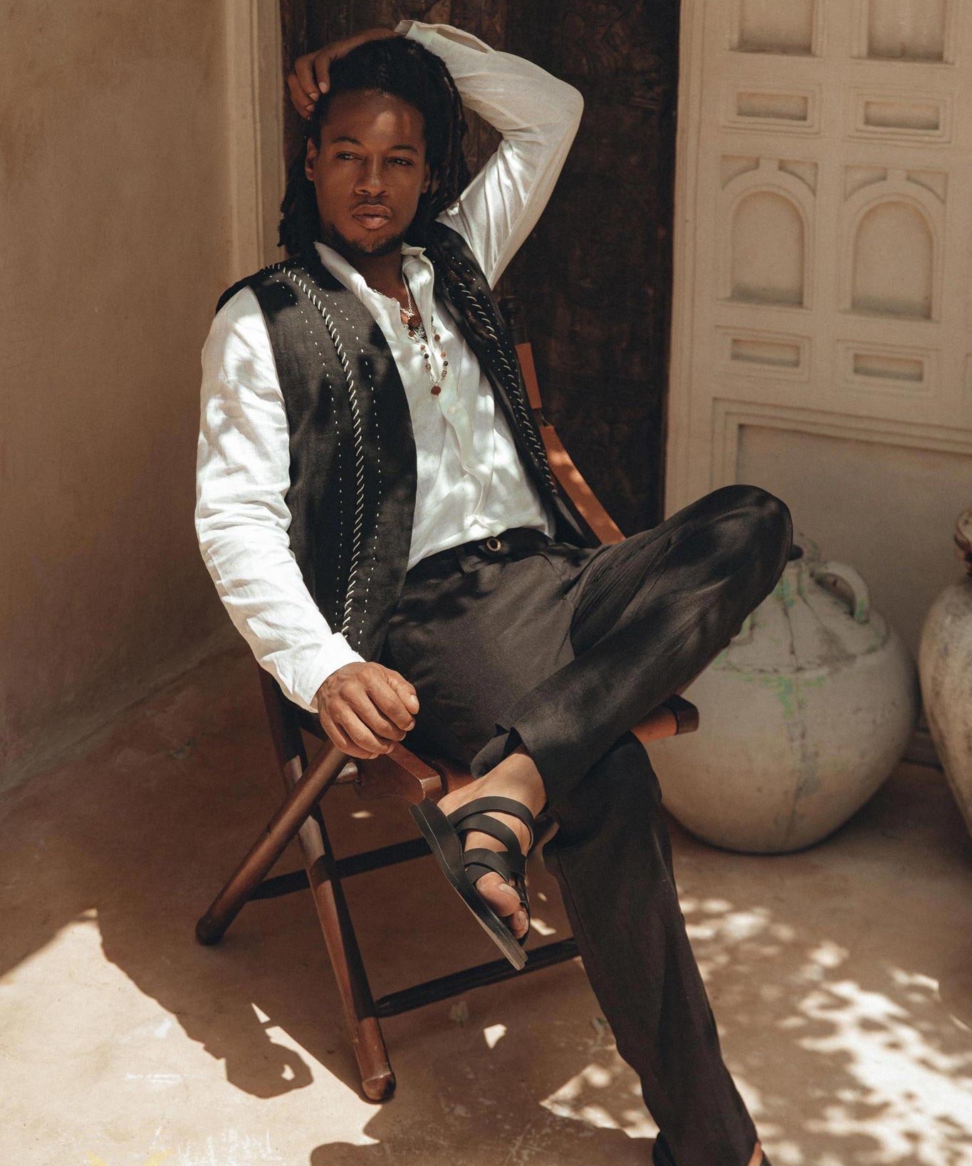 Black Classic Linen Trousers for Men by AYA Sacred Wear